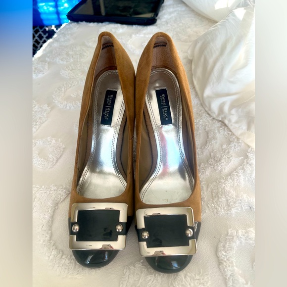 White House Black Market Shoes - WHBM Tan Suede Heels